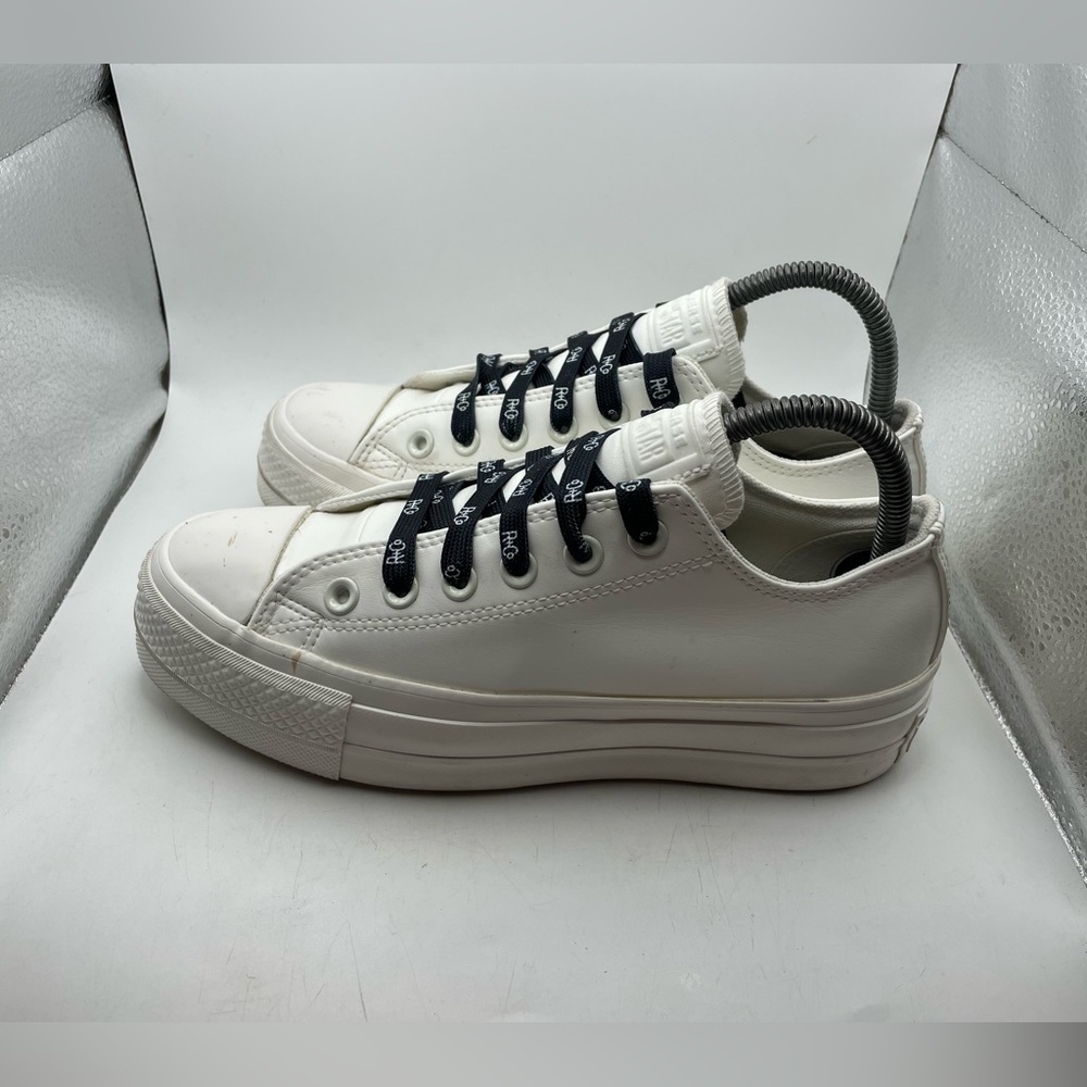 Converse All Star white leather platform sneakers size 7